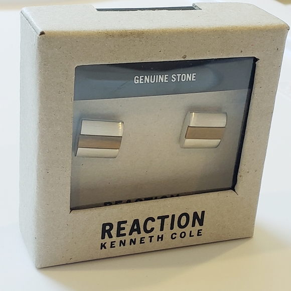 Kenneth Cole Reaction Silver Tiger's Eye Cufflinks - Picture 3 of 3